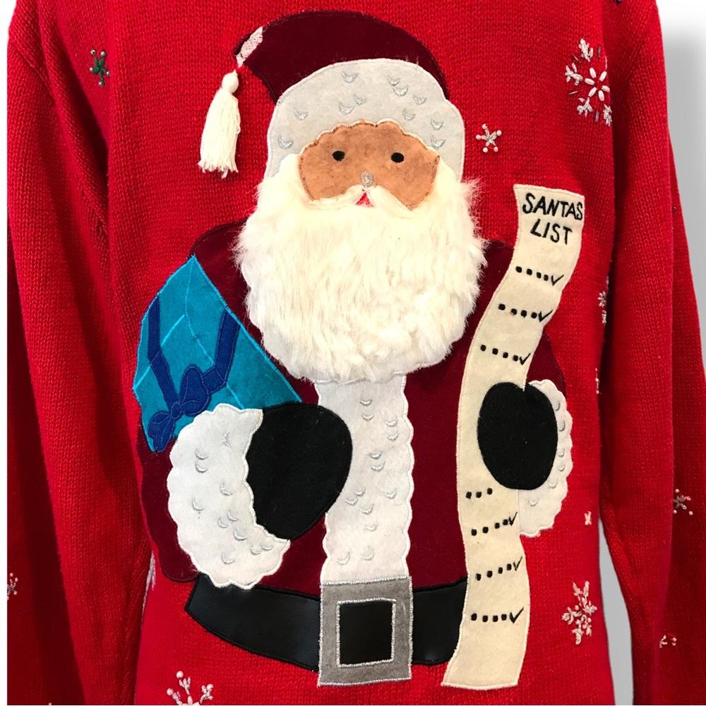 Planet & Company Womens Sz L Ugly Christmas Sweater Cardigan Santa Checking List - Picture 8 of 10